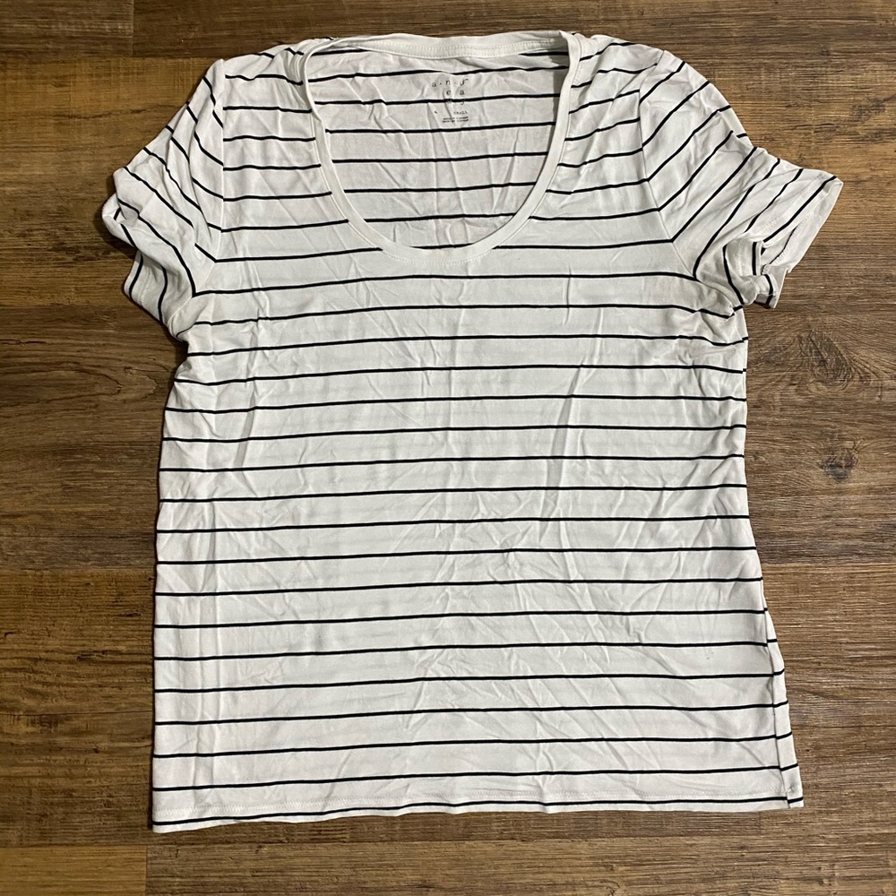 A new day black and white striped t-shirt